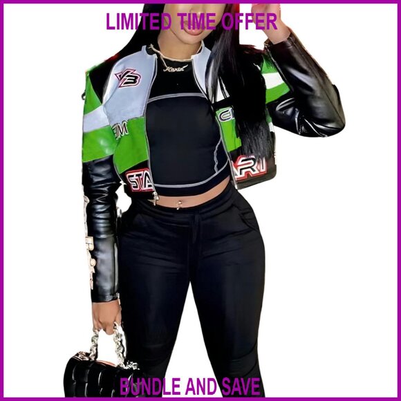Faux Leather Moto Jacket with Zipper Front and Side Pockets